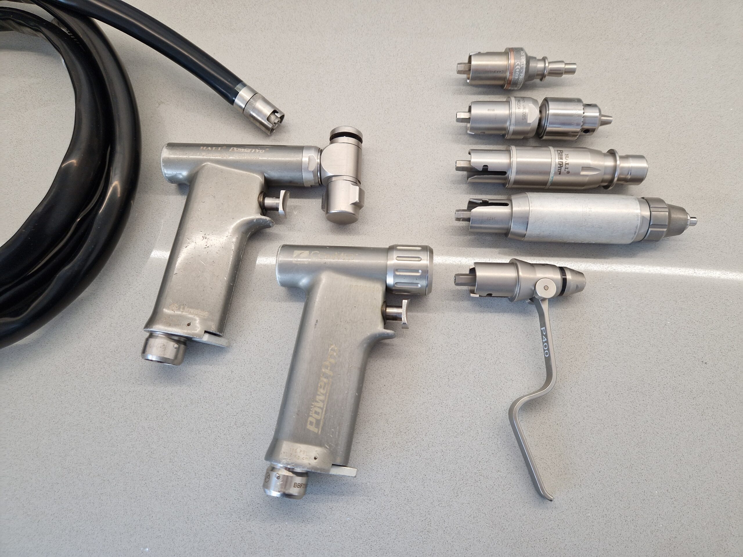 Conmed PRO6150 Pneumatic Multi-Driver Handpiece, Hall Air Hose, and Attachments