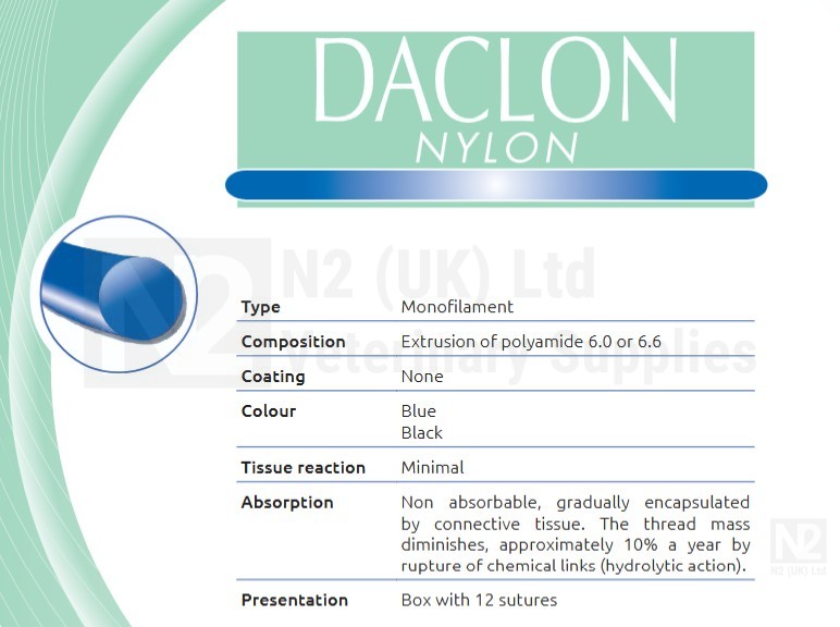 Daclon Nylon Blue Suture 2/0 (3) 75cm DS24 3/8 Circle - Pack of 12